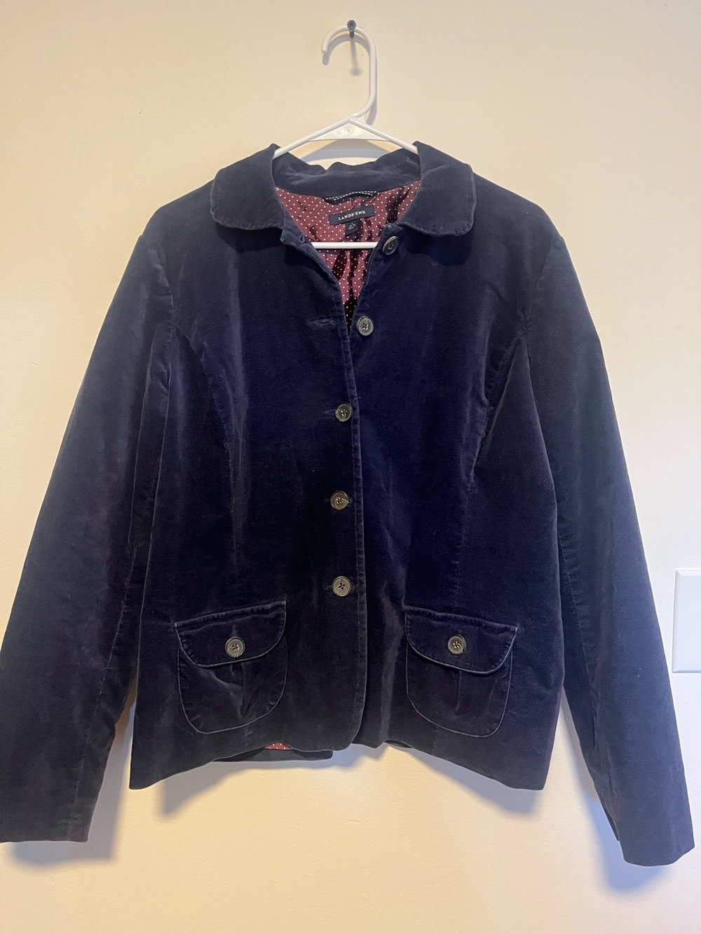Lands End velvet Button-Front Jacket in Navy